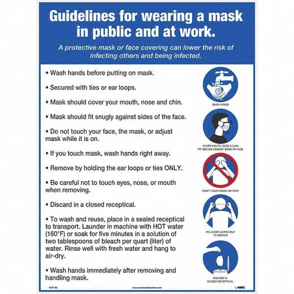 NMC - "COVID 19 - Guidelines for Wearing a Mask in Public and at Work", 18" Wide x 24" High, Paper Safety Sign - Exact Tool & Supply