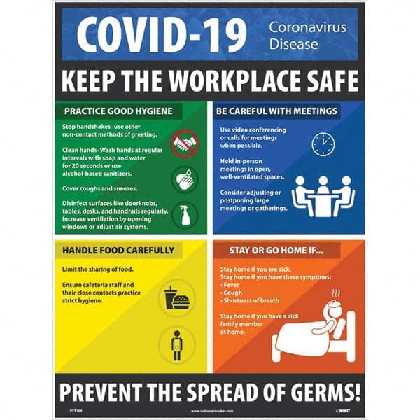 NMC - "COVID 19 - Keep the Workplace Safe", 18" Wide x 24" High, Paper Safety Sign - Exact Tool & Supply