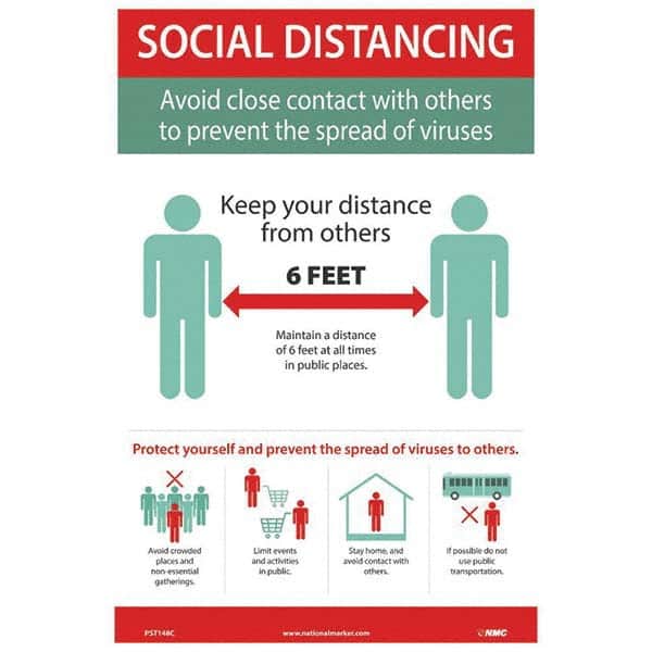 NMC - "COVID 19 - Social Distancing - Avoid Close Contact with Others to Prevent the Spread of Viruses", 12" Wide x 18" High, Vinyl Safety Sign - Exact Tool & Supply
