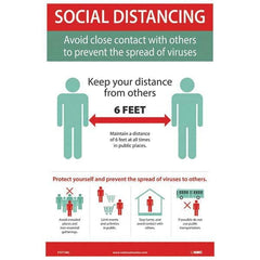 NMC - "COVID 19 - Social Distancing - Avoid Close Contact with Others to Prevent the Spread of Viruses", 12" Wide x 18" High, Vinyl Safety Sign - Exact Tool & Supply