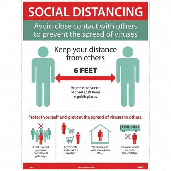 NMC - "COVID 19 - Social Distancing - Avoid Close Contact with Others to Prevent the Spread of Viruses", 18" Wide x 24" High, Paper Safety Sign - Exact Tool & Supply