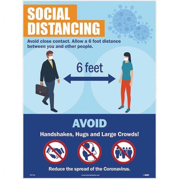 NMC - "COVID 19 - Social Distancing", 18" Wide x 24" High, Paper Safety Sign - Exact Tool & Supply