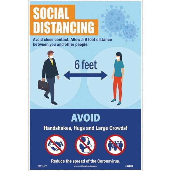NMC - "COVID 19 - Social Distancing", 12" Wide x 18" High, Paper Safety Sign - Exact Tool & Supply