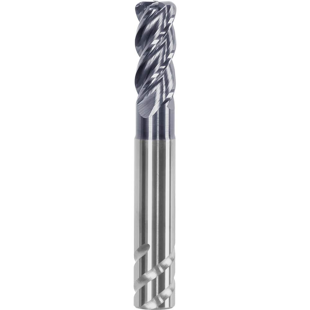 Corner Radius End Mill: 1/4″ Dia, 1/2″ LOC, 0.01″ Radius, 4 Flutes, Solid Carbide 2″ OAL, 1/4″ Shank Dia, Helix, AlTiN Coated, Centercutting
