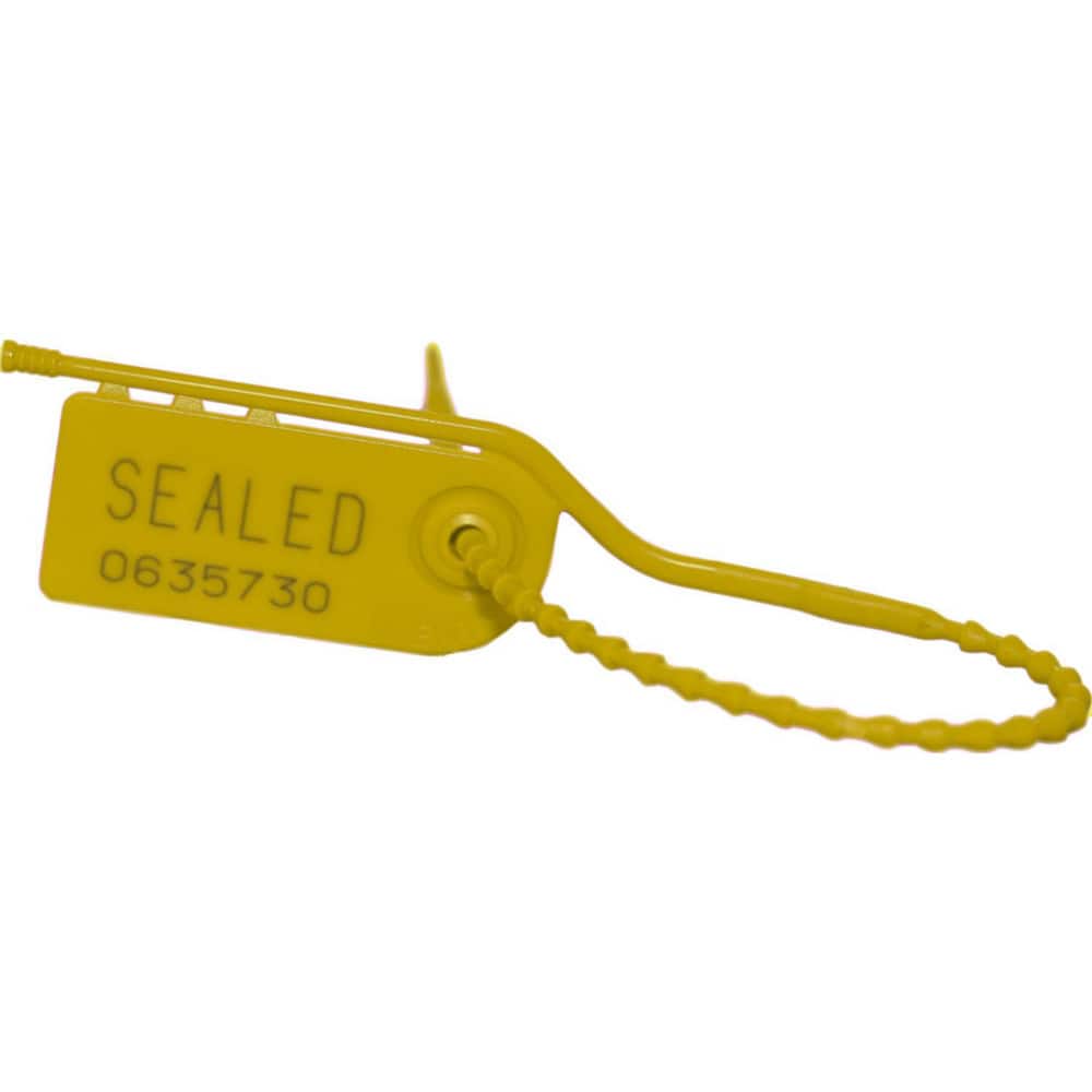 Security Seals; Type: Tamper-Evident Plastic Seal; Overall Length (Decimal Inch): 9.00; Operating Length: 6.5 in; Breaking Strength: 15.000; Material: Polyethylene; Color: Yellow; Color: Yellow; Overall Length: 9.00; Material: Polyethylene; Product Type: