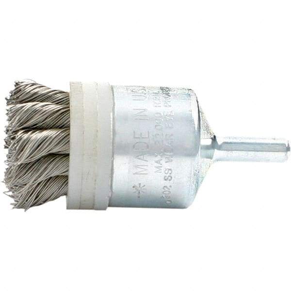 Brush Research Mfg. - 1.13" Brush Diam, Knotted, End Brush - 1/4" Diam Steel Shank, 20,000 Max RPM - Exact Tool & Supply