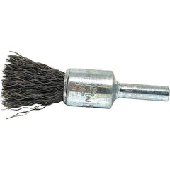 Brush Research Mfg. - 1/2" Brush Diam, Crimped, End Brush - 1/4" Diam Steel Shank, 20,000 Max RPM - Exact Tool & Supply