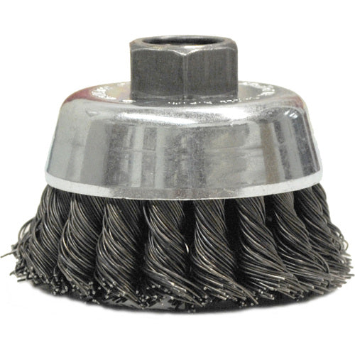 2-3/4″ Single Row Knot Wire Cup Brush, .020″ Steel Fill, M10x1.50 Nut - Exact Tool & Supply