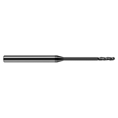 ‎0.05″ Dia. × 1/8″ Shank × 0.3″ DOC × 2-1/2″ OAL, Carbide DLC, Long , 3 Flute, Ballnose End Mill - Exact Tool & Supply