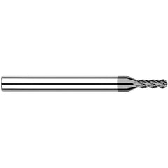 Ball End Mill: 0.02″ Dia, 0.1″ LOC, 4 Flute, Solid Carbide 2-1/2″ OAL, 1/8″ Shank Dia, 30 ° Helix, CVD Coated, Single End