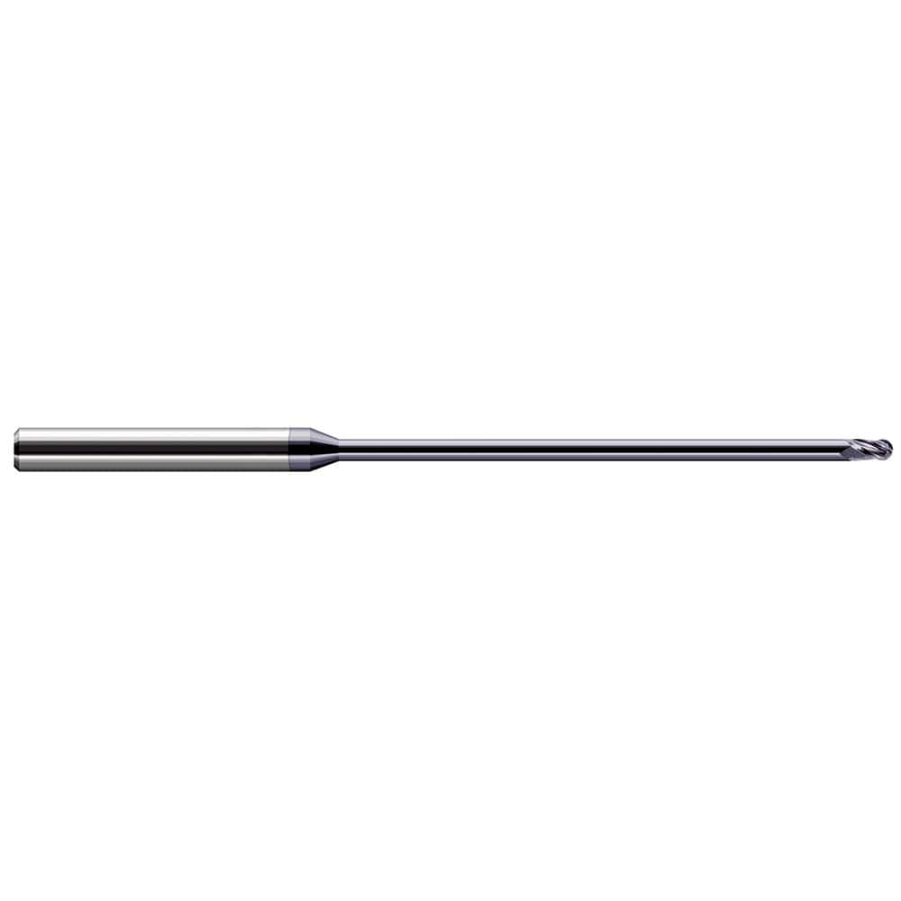 Ball End Mill: 0.031″ Dia, 0.046″ LOC, 3 Flute, Solid Carbide 2-1/2″ OAL, 1/8″ Shank Dia, 30 ° Helix, AlTiN Coated, Single End