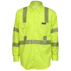 MCR Safety - Shirts; Garment Style: Button Down ; Garment Type: High Visibility; Arc Flash; Dual Hazard; Flame Resistant ; Size: 4X-Large ; Color: Lime ; Material: Summit Breeze ; Hazardous Protection Level: 8.9 Cal/Cm2 - Exact Tool & Supply
