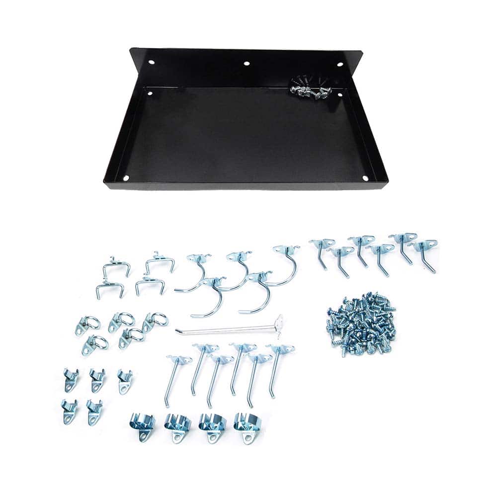 Triton - Peg Board Accessories; Type: Pegboard Shelf & Hook Assortment ; For Use With: DuraBoard; 1/4" & 1/8" Pegboards ; Color: Black ; Contents: (1) Shelf; (36 pc) DuraHook Locking Pegboard Hook Assortment - Exact Tool & Supply
