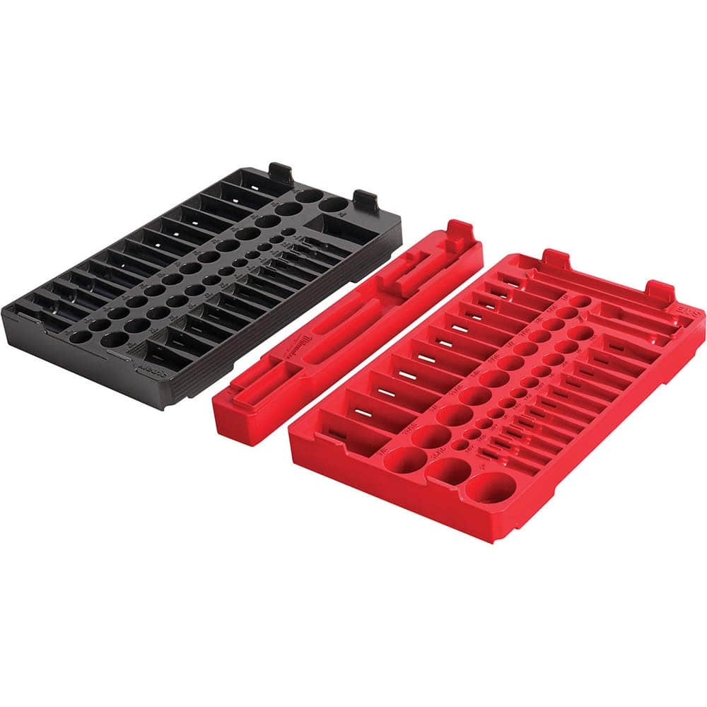 Milwaukee Tool - Socket Holders & Trays; Type: Tray ; Holds Number of Pieces: 106 ; Color: Red, Black ; Additional Information: Color Coded for Easy Parts Identification; 1/4 & 3/8" Drive Rachet & Socket Tray - Exact Tool & Supply