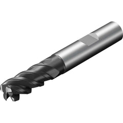 Corner Radius End Mill: 0.236″ Dia, 0.02″ Radius, 4 Flutes, Solid Carbide 48 ° Helix, TiAlN Coated, Corner Radius End, Centercutting, Series CoroMill Plura