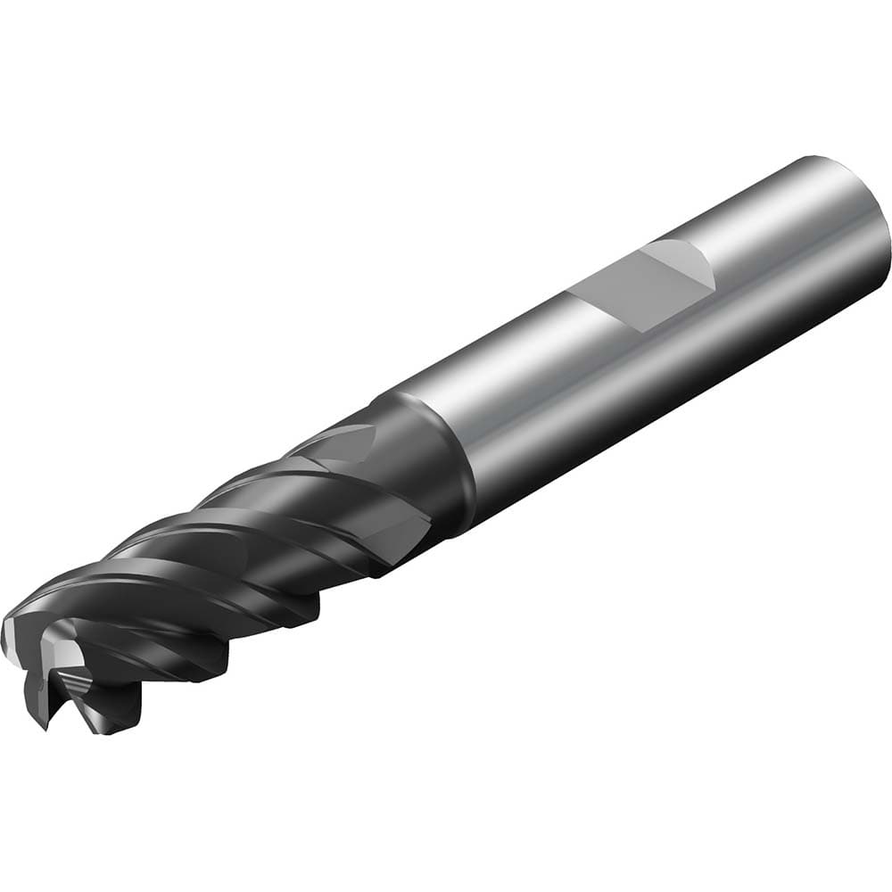 Corner Radius End Mill: 0.236″ Dia, 0.039″ Radius, 4 Flutes, Solid Carbide 48 ° Helix, TiAlN Coated, Corner Radius End, Centercutting, Series CoroMill Plura