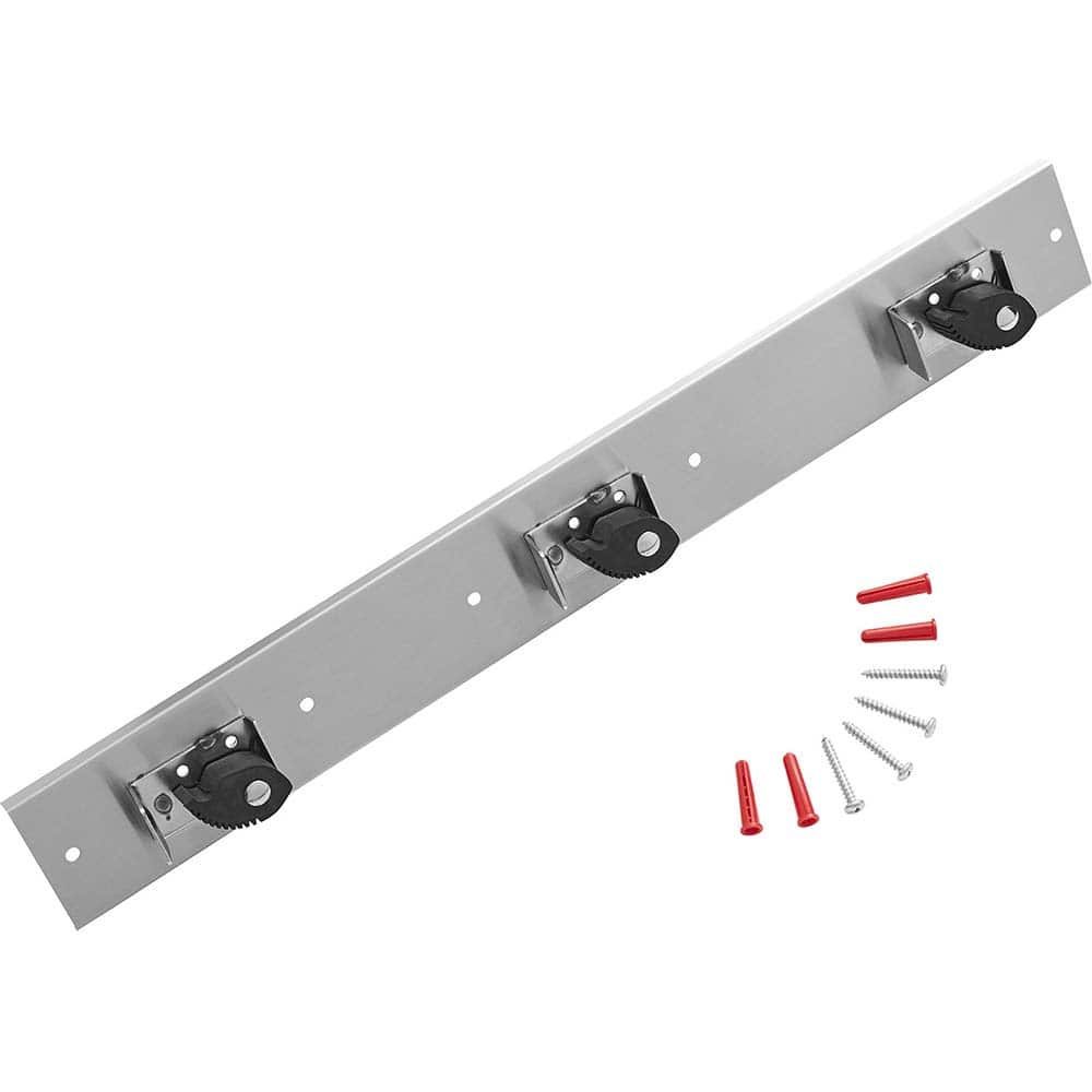 Fiat Products - Mop & Broom Wall Hooks; Type: Mop Hanger ; Number Of Holders: 3.000 ; Length (Inch): 24.0 ; Handle Diameter (Inch): 1-1/2 ; Height (Inch): 3.0 ; Finish/Coating: Stainless Steel - Exact Tool & Supply