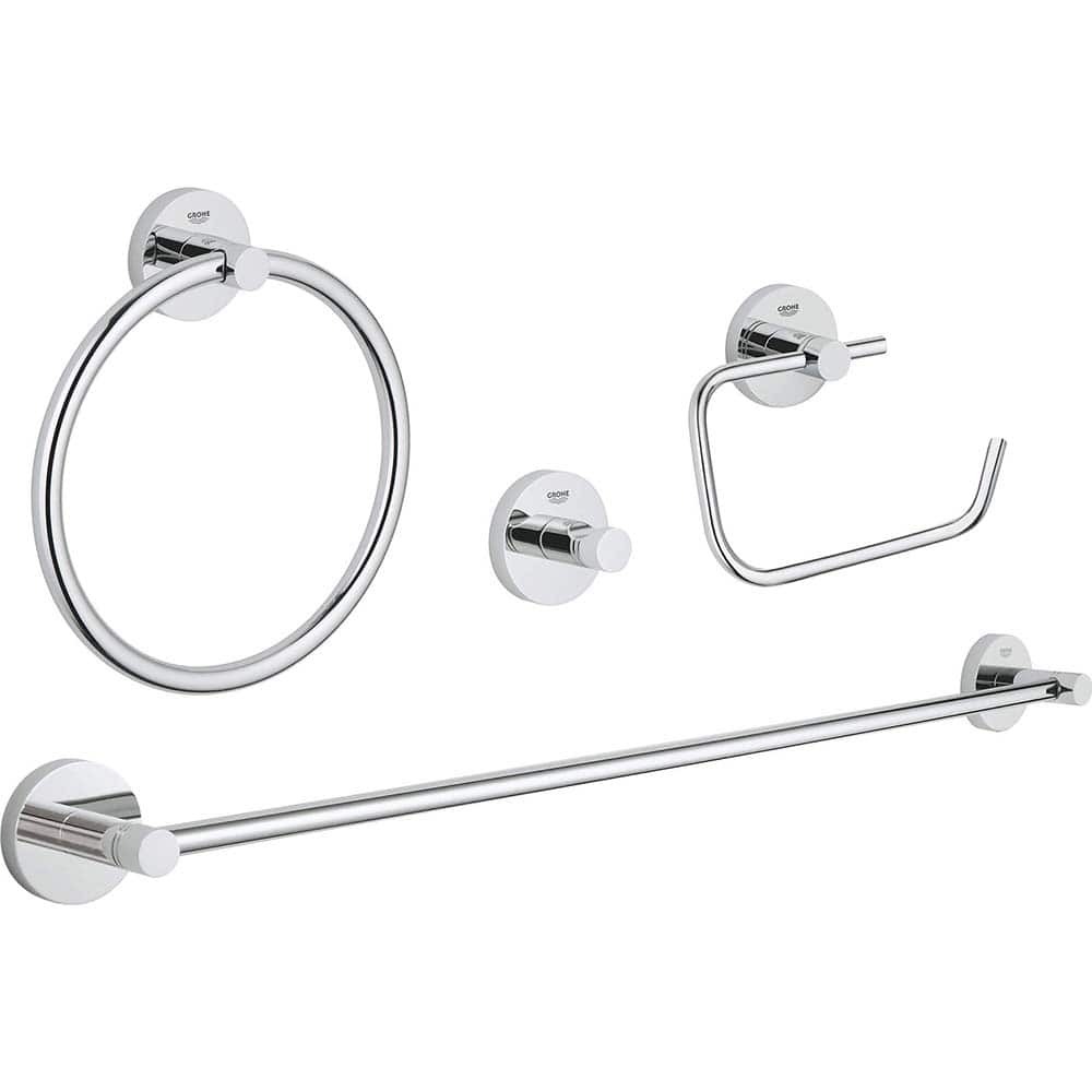 Grohe - Washroom Shelves, Soap Dishes & Towel Holders; Type: 4-in-1 Accessory Set ; Material: Metal ; Length (Inch): 26 ; Width (Inch): 7.5 ; Depth (Inch): 2.36 ; Finish/Coating: Chrome - Exact Tool & Supply
