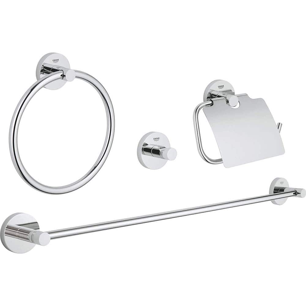 Grohe - Washroom Shelves, Soap Dishes & Towel Holders; Type: 4-in-1 Accessory Set ; Material: Metal ; Length (Inch): 23.6220 ; Width (Inch): 7 ; Depth (Inch): 2.3622 ; Finish/Coating: Chrome - Exact Tool & Supply