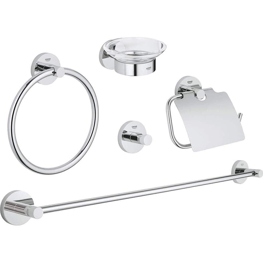 Grohe - Washroom Shelves, Soap Dishes & Towel Holders; Type: 5-in-1 Accessory Set ; Material: Metal ; Length (Inch): 26 ; Width (Inch): 7.5 ; Depth (Inch): 2.36 ; Finish/Coating: Chrome - Exact Tool & Supply