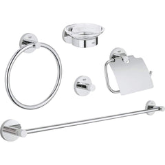 Grohe - Washroom Shelves, Soap Dishes & Towel Holders; Type: 5-in-1 Accessory Set ; Material: Metal ; Length (Inch): 26 ; Width (Inch): 7.5 ; Depth (Inch): 2.36 ; Finish/Coating: Chrome - Exact Tool & Supply