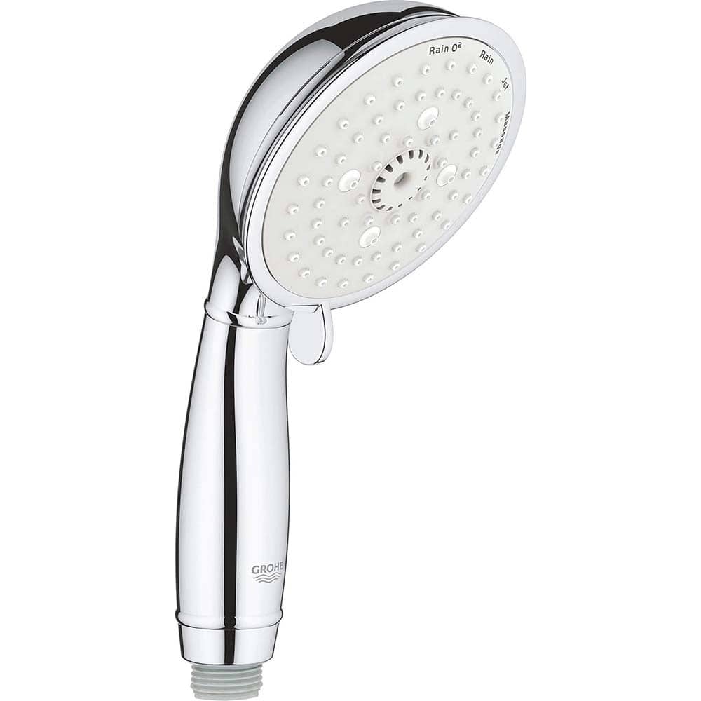 Grohe - Shower Heads & Accessories; Type: Hand Shower ; Material: Metal ; GPM: 2.50 ; Face Diameter: 4 (Inch); Finish/Coating: Polished Chrome ; Settings: Spray, Pulse, Combination Pulse-Massage - Exact Tool & Supply