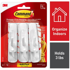 3M - All-Purpose & Utility Hooks; Type: Hooks Kit ; Overall Length (Inch): 3; 3 ; Material: Plastic ; Projection: 1.10 ; Color: White ; Overall Length: 3 - Exact Tool & Supply