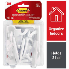 3M - All-Purpose & Utility Hooks; Type: Hooks Kit ; Overall Length (Inch): 3; 3 ; Projection: 1.10 ; Color: White ; Overall Length: 3 ; Overall Width: 0.92 - Exact Tool & Supply