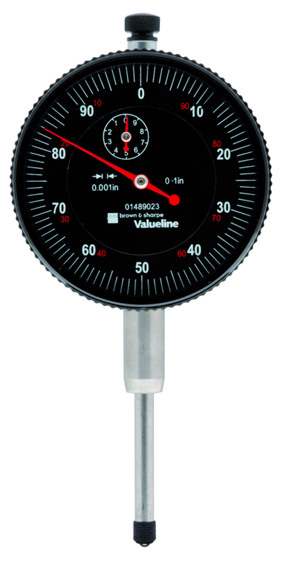 2-1/4" Face 0-100 Dial Reading .001" Graduation Black Face Indicator - Exact Tool & Supply