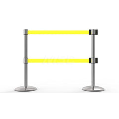 Free Standing Retractable Belt Barrier Post: 40″ High, 2.4″ Dia, Aluminum Post Cast Iron, Black & Yellow