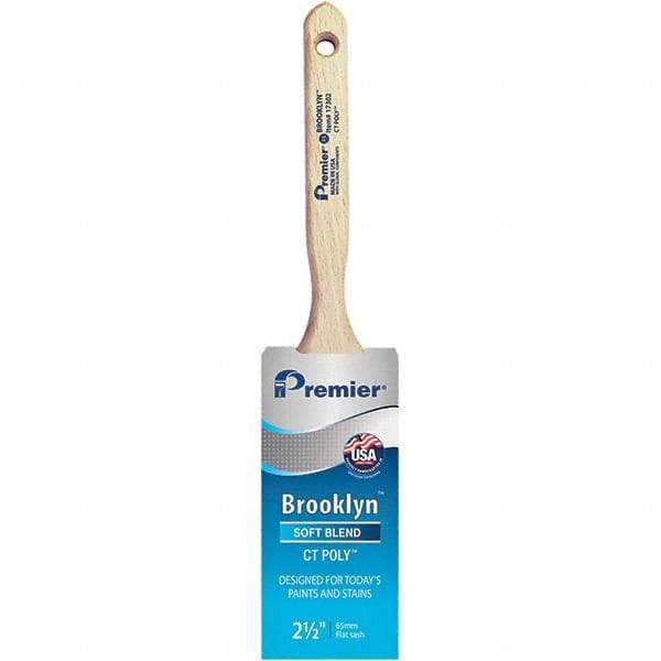 Premier Paint Roller - 2-1/2" Tapered Polyester Sash Brush - 2-15/16" Bristle Length, 7-1/2" Wood Sash Handle - Exact Tool & Supply