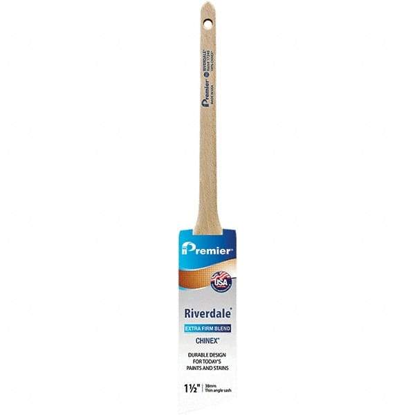 Premier Paint Roller - 1-1/2" Tapered Nylon Trim Brush - 2-3/16" Bristle Length, 7" Wood Sash Handle - Exact Tool & Supply