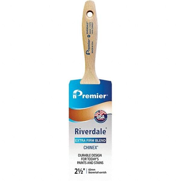 Premier Paint Roller - 2-1/2" Tapered Nylon Varnish Brush - 2-15/16" Bristle Length, 5-1/2" Wood Beavertail Handle - Exact Tool & Supply