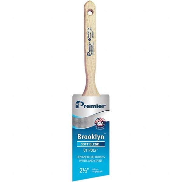 Premier Paint Roller - 2-1/2" Tapered Polyester Angular Brush - 2-15/16" Bristle Length, 7-1/2" Wood Sash Handle - Exact Tool & Supply