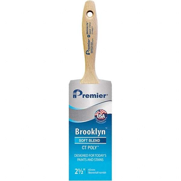 Premier Paint Roller - 2-1/2" Tapered Polyester Varnish Brush - 2-15/16" Bristle Length, 5-1/2" Wood Beavertail Handle - Exact Tool & Supply
