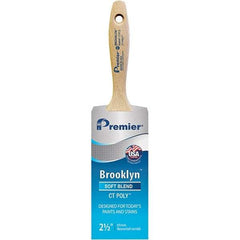 Premier Paint Roller - 2-1/2" Tapered Polyester Varnish Brush - 2-15/16" Bristle Length, 5-1/2" Wood Beavertail Handle - Exact Tool & Supply