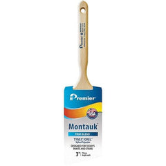 Premier Paint Roller - 3" Tapered Nylon/Polyester Angular Brush - 3-3/16" Bristle Length, 7-1/2" Wood Sash Handle - Exact Tool & Supply