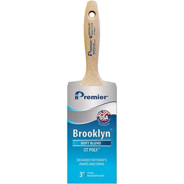 Premier Paint Roller - 3" Tapered Polyester Varnish Brush - 3-3/16" Bristle Length, 5-3/4" Wood Beavertail Handle - Exact Tool & Supply