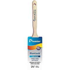 Premier Paint Roller - 2-1/2" Tapered Nylon/Polyester Sash Brush - 2-15/16" Bristle Length, 7-1/2" Wood Sash Handle - Exact Tool & Supply