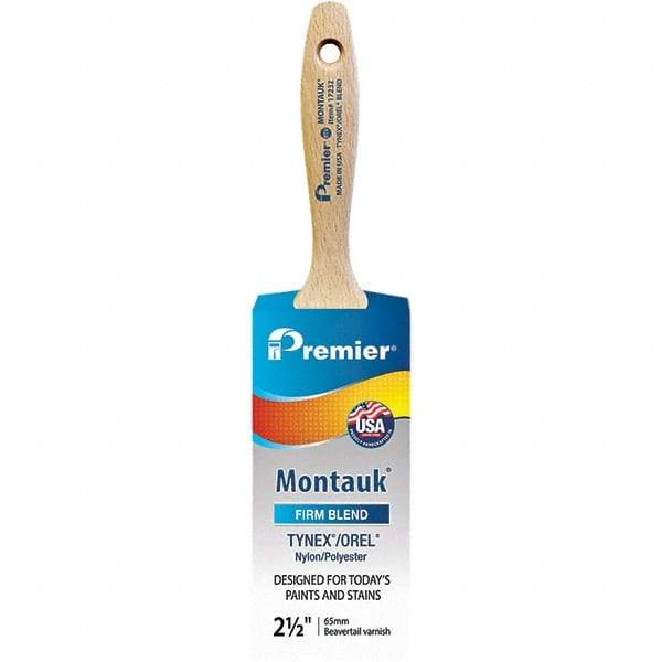 Premier Paint Roller - 2-1/2" Tapered Nylon/Polyester Varnish Brush - 2-15/16" Bristle Length, 5-1/2" Wood Beavertail Handle - Exact Tool & Supply