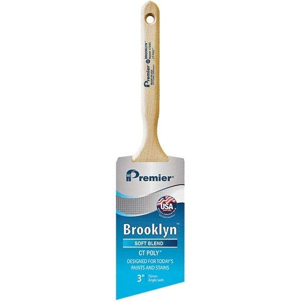 Premier Paint Roller - 3" Tapered Polyester Angular Brush - 3-3/16" Bristle Length, 7-1/2" Wood Sash Handle - Exact Tool & Supply