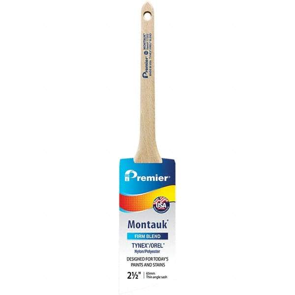 Premier Paint Roller - 2-1/2" Tapered Nylon/Polyester Trim Brush - 2-11/16" Bristle Length, 8" Wood Sash Handle - Exact Tool & Supply