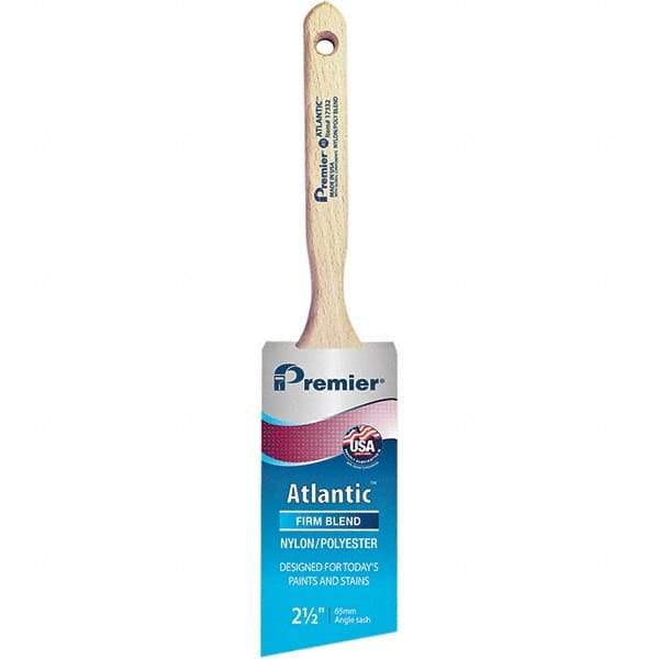 Premier Paint Roller - 2-1/2" Tapered Nylon/Polyester Angular Brush - 2-15/16" Bristle Length, 7-1/2" Wood Sash Handle - Exact Tool & Supply