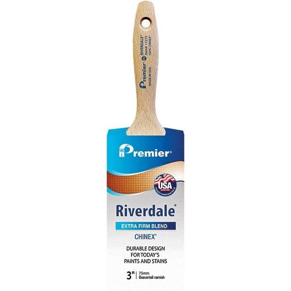 Premier Paint Roller - 3" Tapered Nylon Varnish Brush - 3-3/16" Bristle Length, 6" Wood Beavertail Handle - Exact Tool & Supply