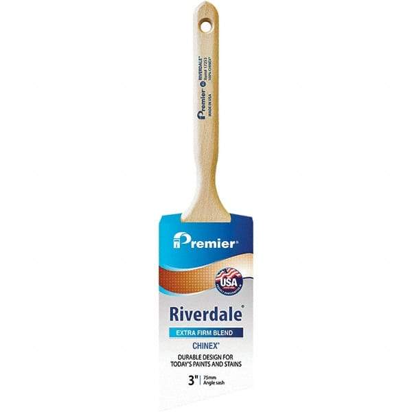 Premier Paint Roller - 3" Tapered Nylon Angular Brush - 3-3/16" Bristle Length, 7-1/2" Wood Sash Handle - Exact Tool & Supply