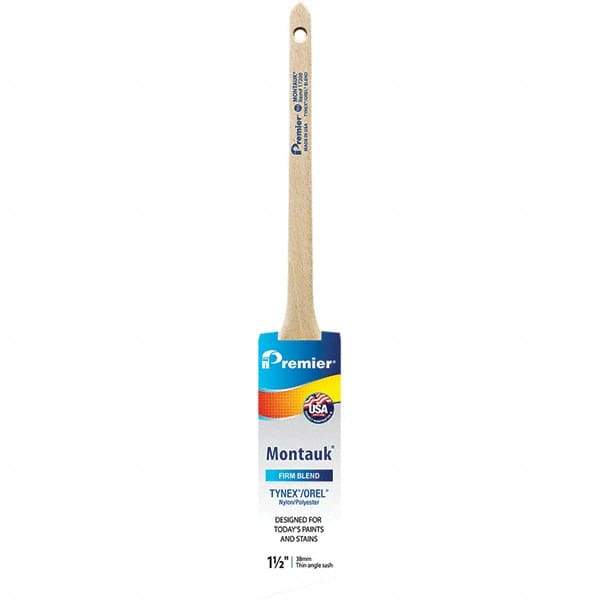 Premier Paint Roller - 1-1/2" Tapered Nylon/Polyester Trim Brush - 2-3/16" Bristle Length, 7" Wood Sash Handle - Exact Tool & Supply
