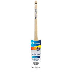 Premier Paint Roller - 1-1/2" Tapered Nylon/Polyester Trim Brush - 2-3/16" Bristle Length, 7" Wood Sash Handle - Exact Tool & Supply