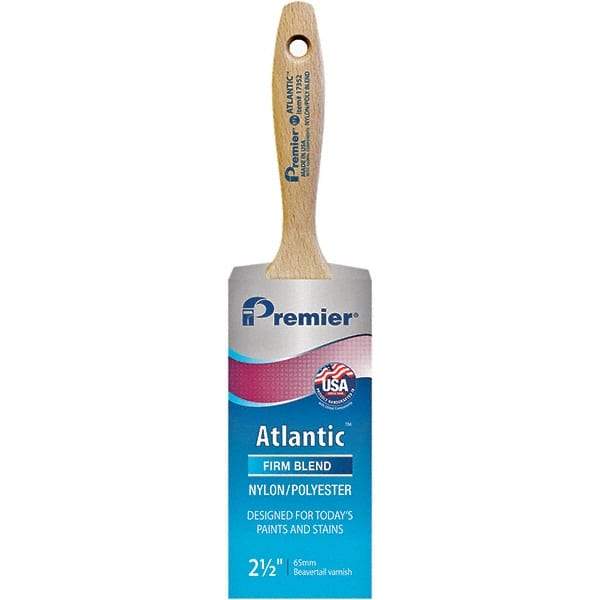 Premier Paint Roller - 2-1/2" Tapered Nylon/Polyester Varnish Brush - 2-15/16" Bristle Length, 5-1/2" Wood Beavertail Handle - Exact Tool & Supply