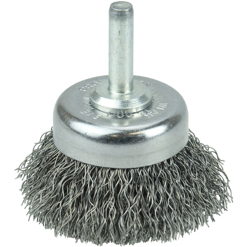 1 3/4″ Crimped Wire Utility Cup Brush, .0118″ Steel Fill, 1/4″ Stem - Exact Tool & Supply