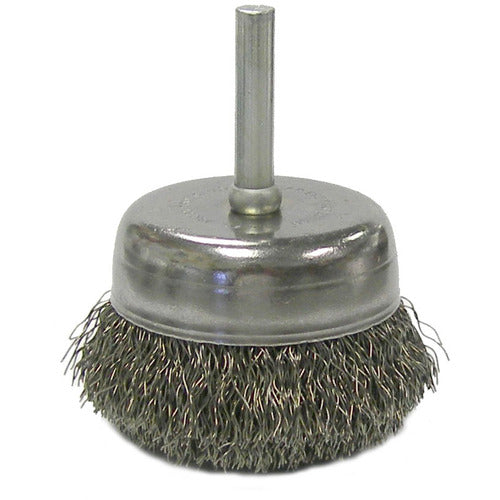2″ Crimped Wire Utility Cup Brush, .0118″ Steel Fill, 1/4″ Stem - Exact Tool & Supply